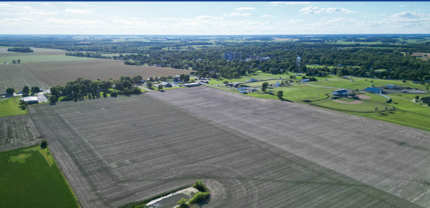 Aerial view of Antwerp farmland and the 94-acre site